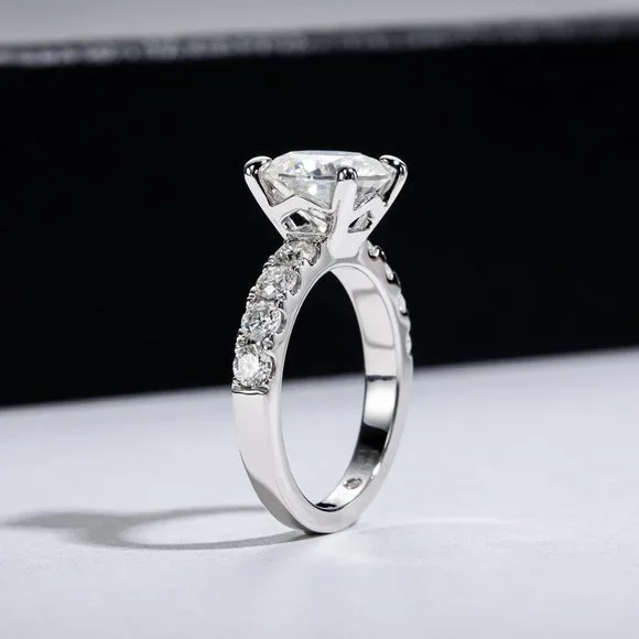 Certified 4.3 ct. t.w. Moissanite Diamond 4 Prone Solitaire Engagement Ring NEW - Picture 12 of 15